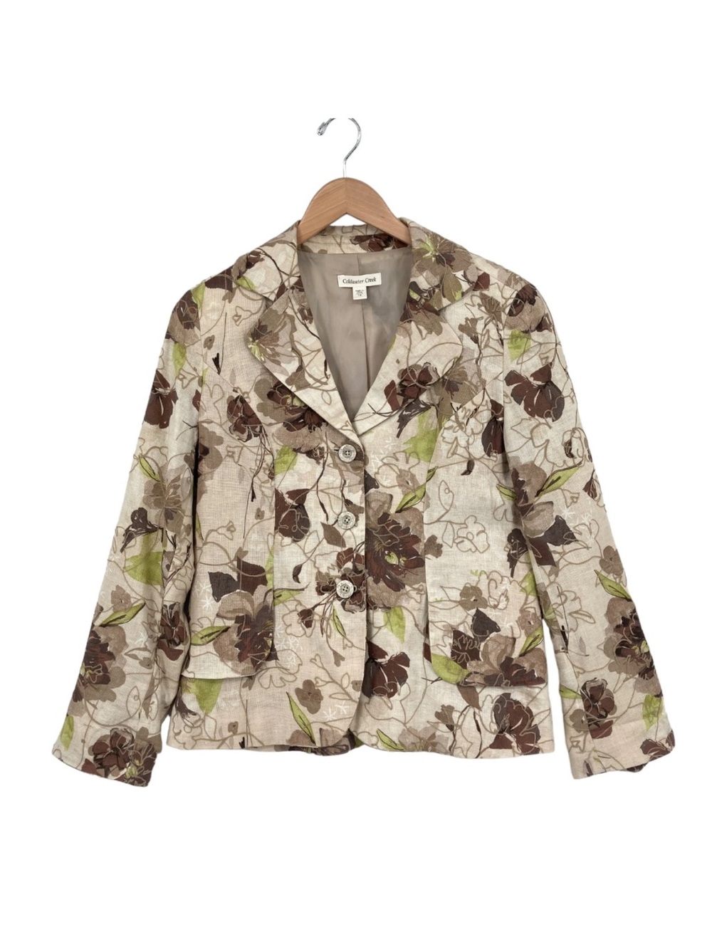 Coldwater Creek Blazer Jacket Women’s 14P Beige Floral Woven Single Breaste